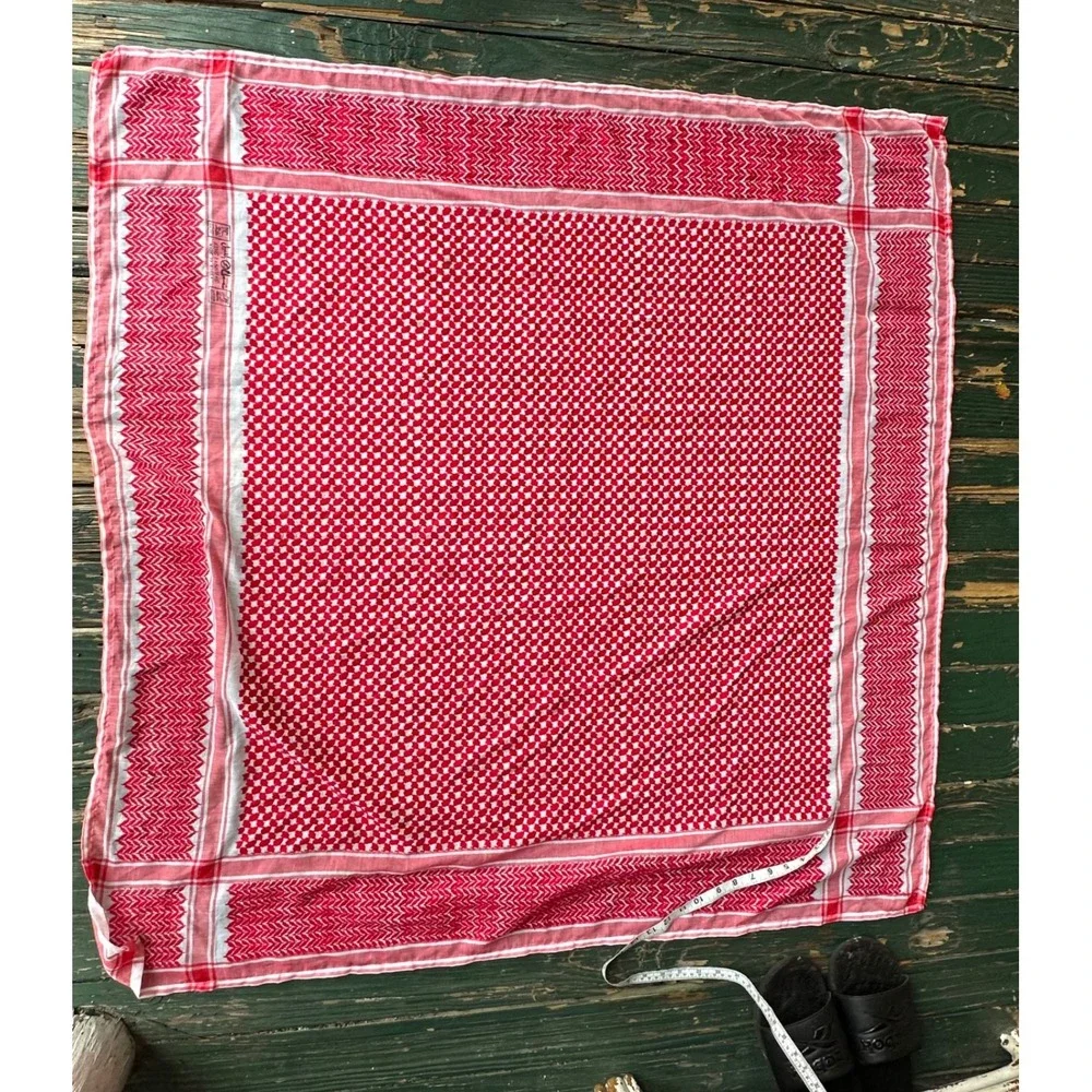 King Yashmag Red White Keffiyeh Scarf Woven Geometric Shemagh Korea 44x44